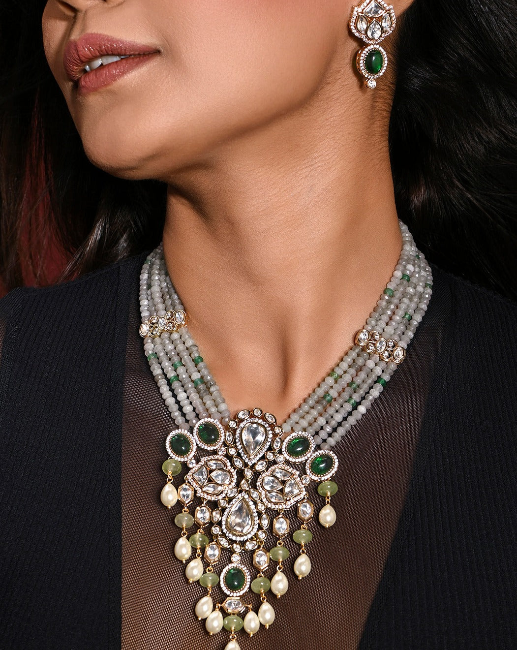 Regal Grey Necklace With Earrings