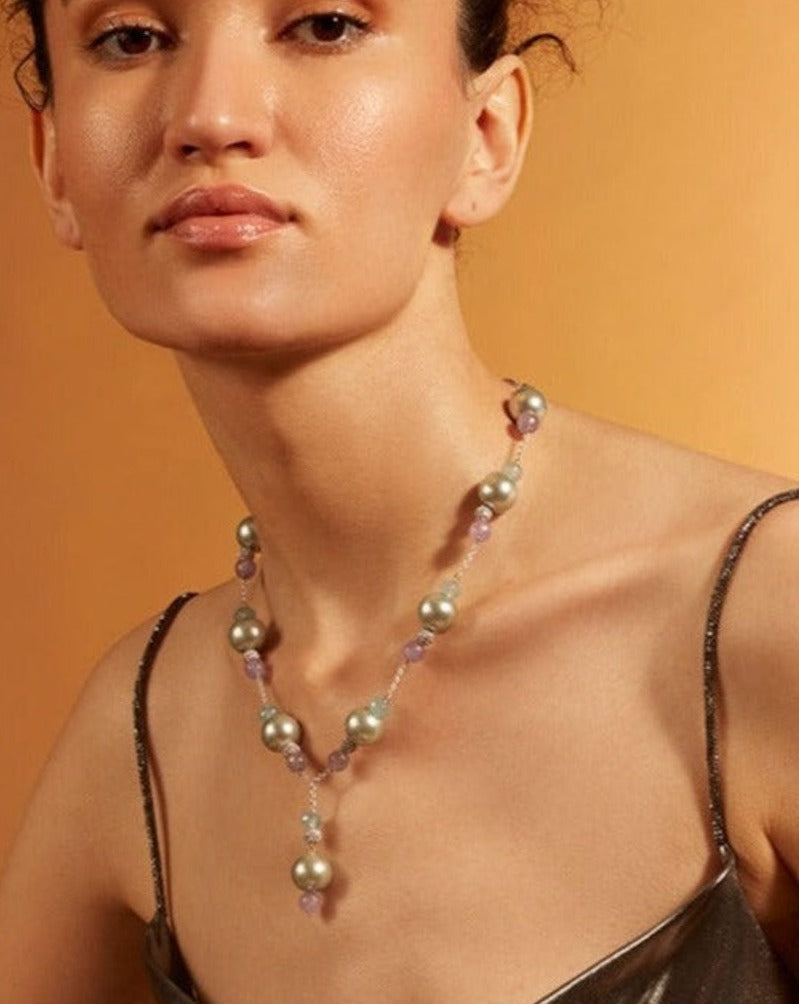 Sky Pearl Lariat Necklace