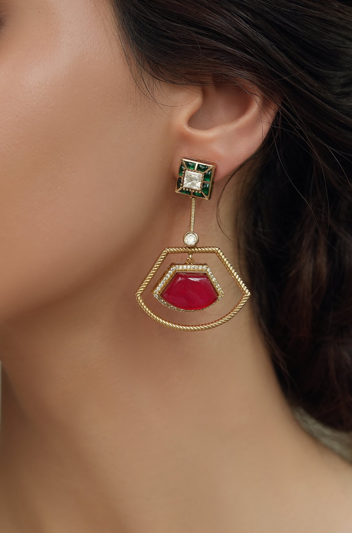 Scarlet Green Drops Earring