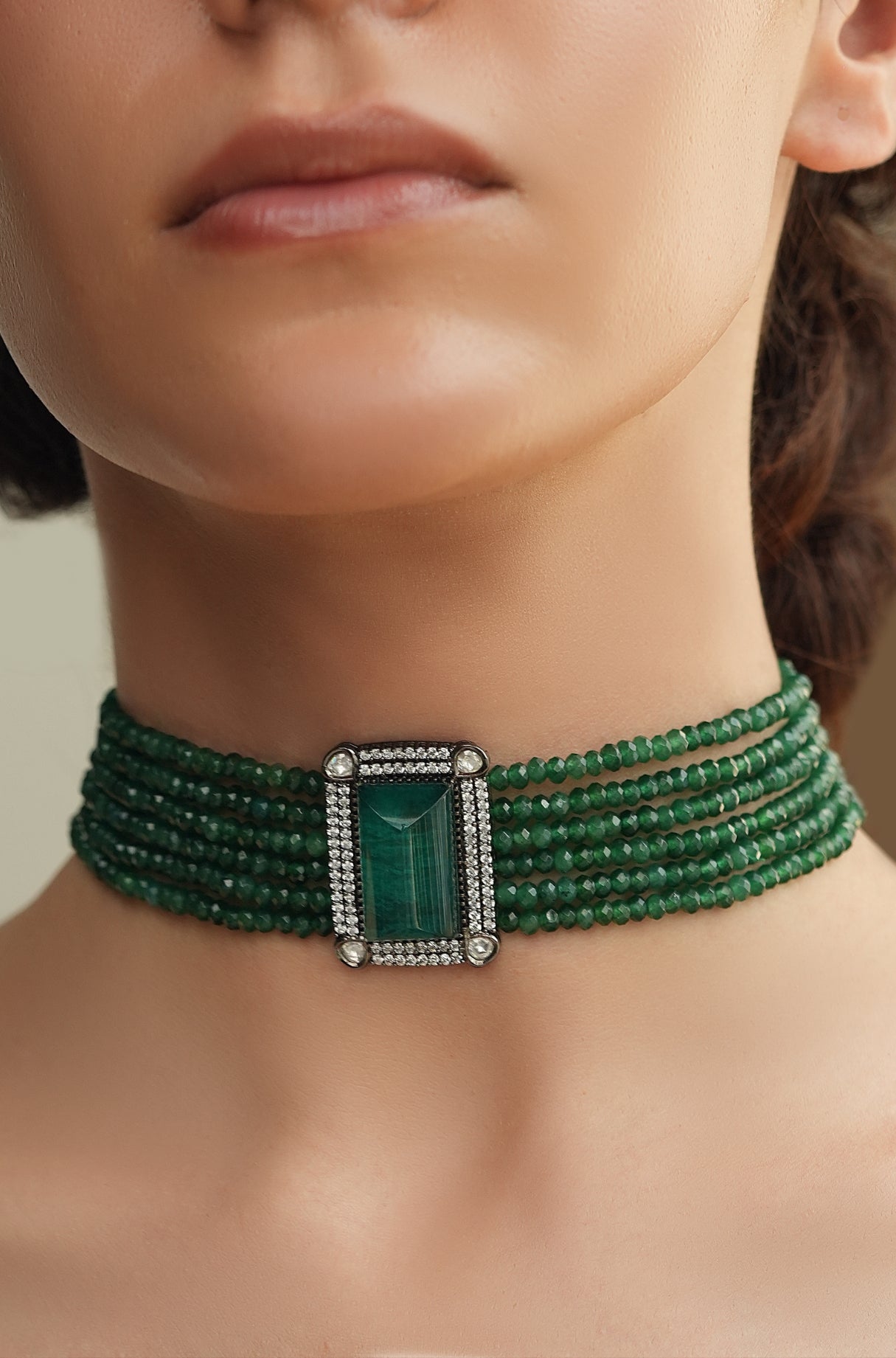 Antique Green Beads Choker