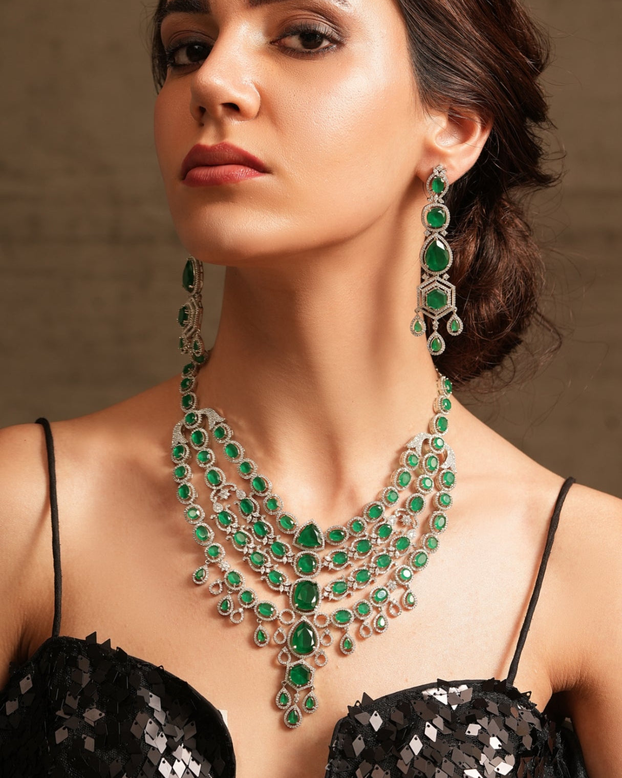 Victorian Emerald Diamond Necklace Set