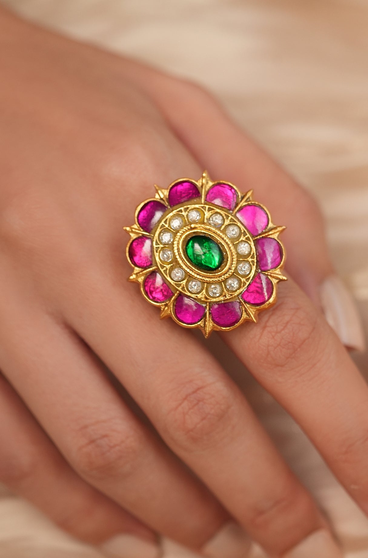 Rajwadi Blossom Polki Ring