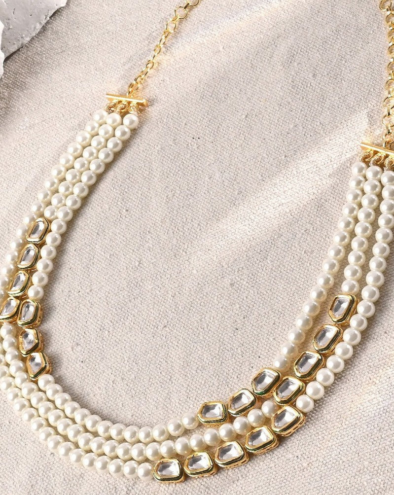 Multi Layered Pearl Polki Necklace