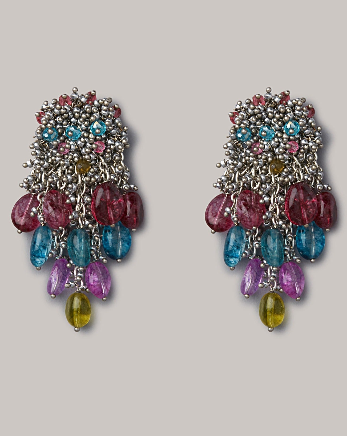 Multicolour Stone Shell Tassel Earrings