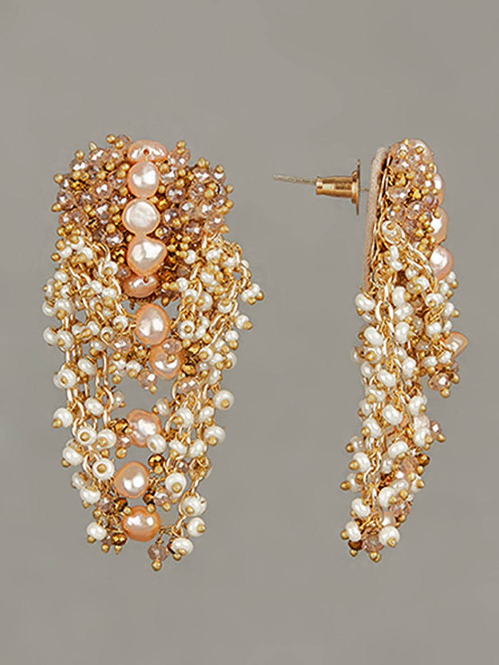 Versatile Mini Danglers Encrusted With Beige Shell Pearls And Beads