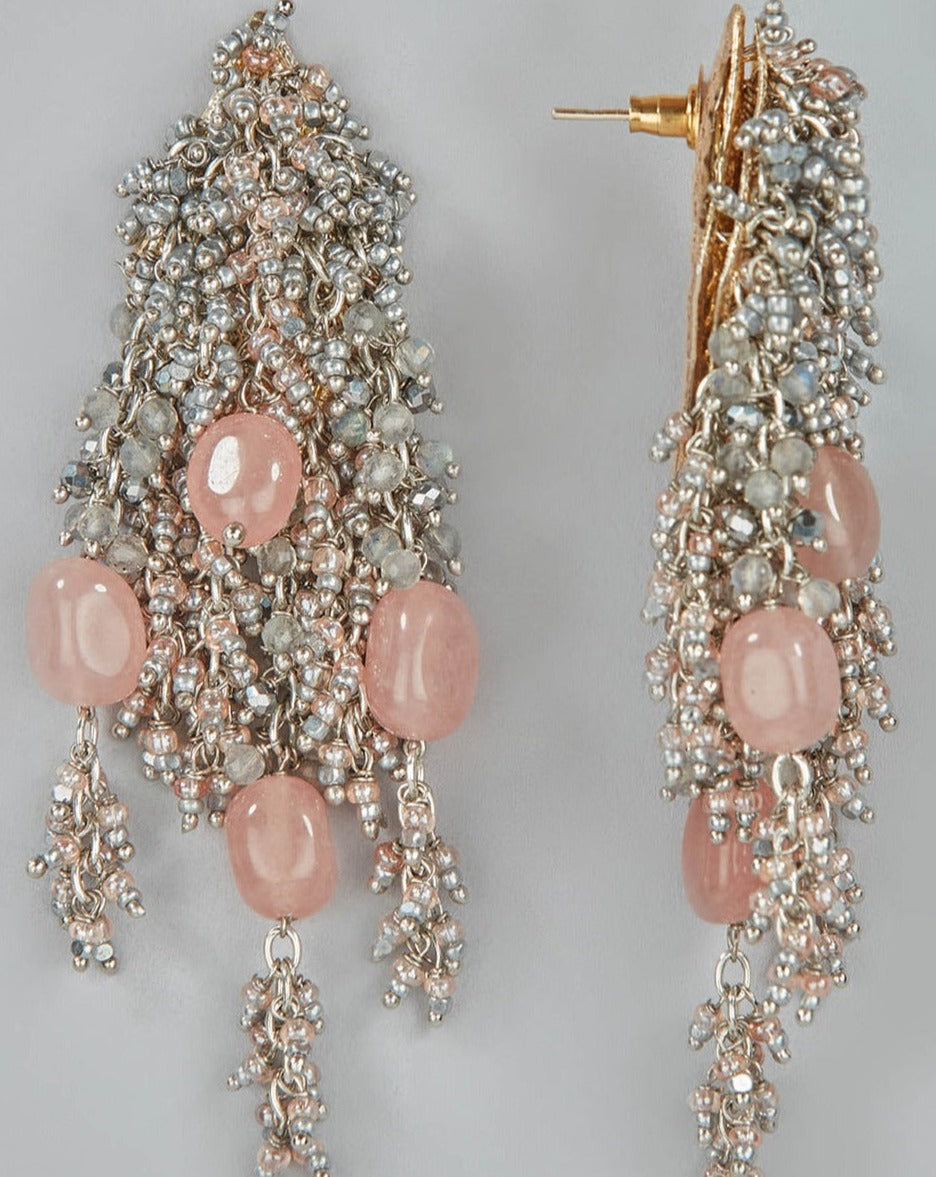 Gwynaa Pink Bead and Stone Dangling Earrings