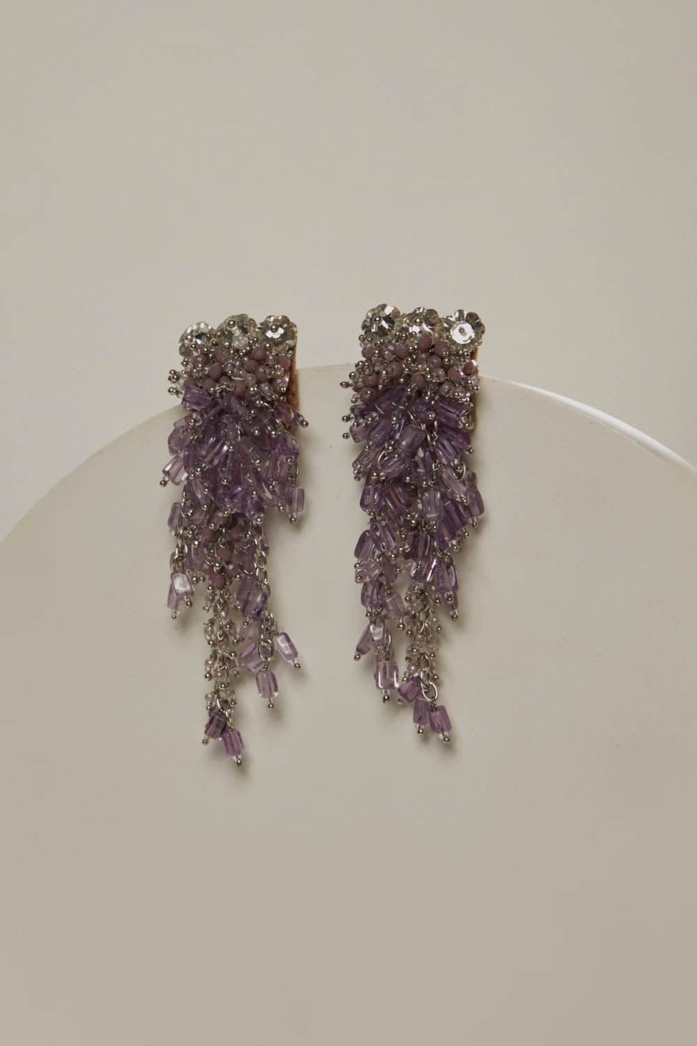 Mensina Purple Bead and Stone Danglings Earrings