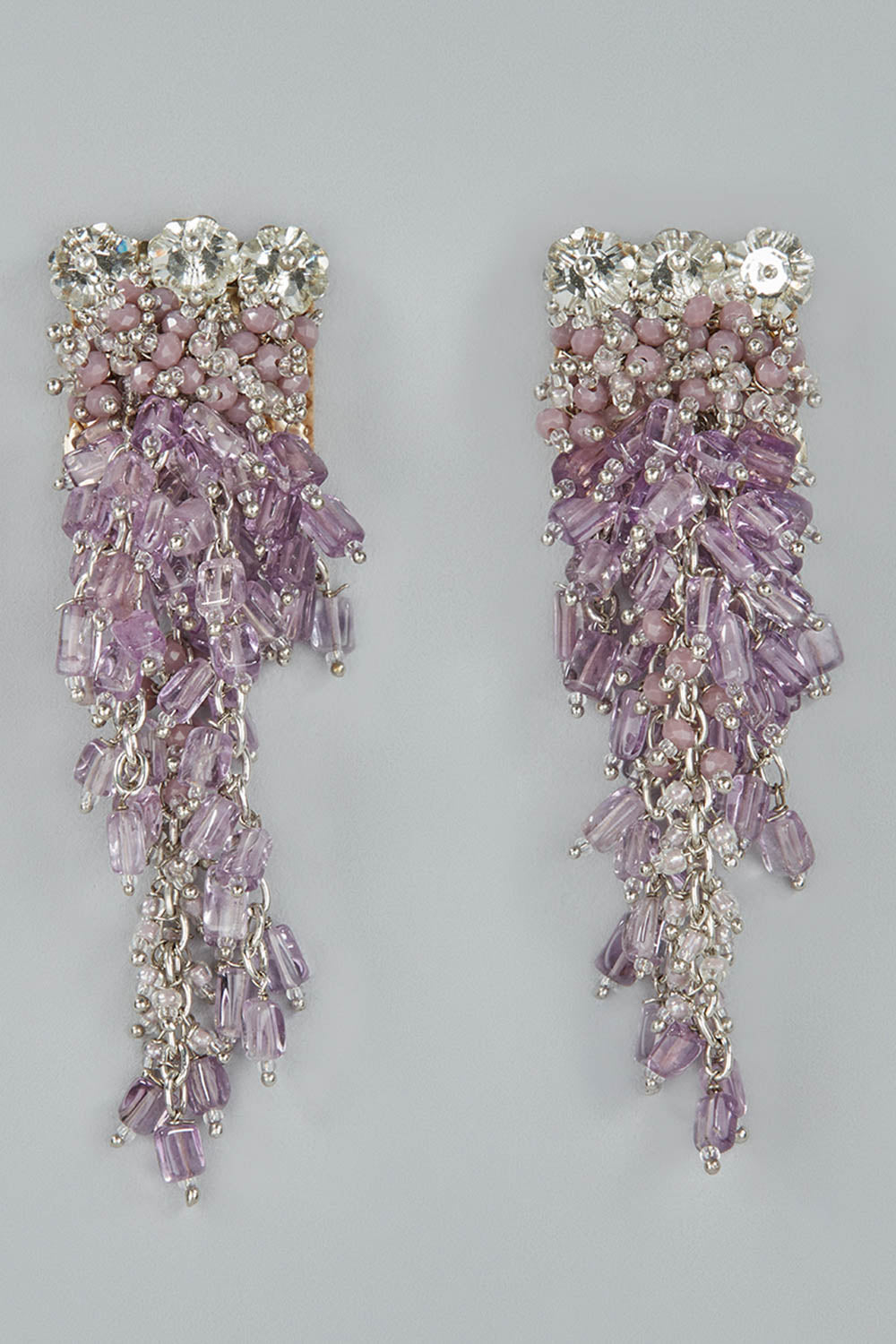 Mensina Purple Bead and Stone Danglings Earrings