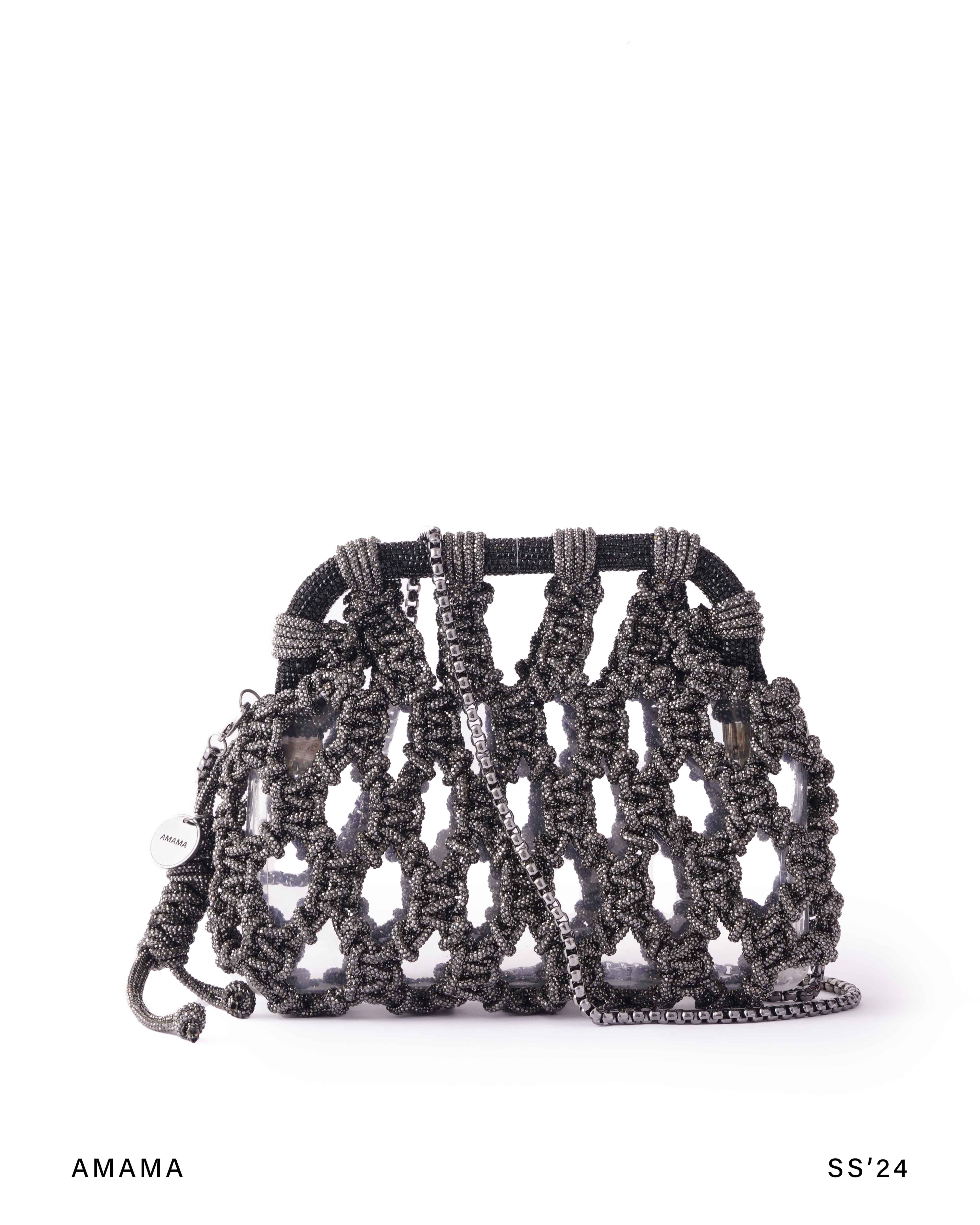 Luna Plaided Clutch In Gunmetal