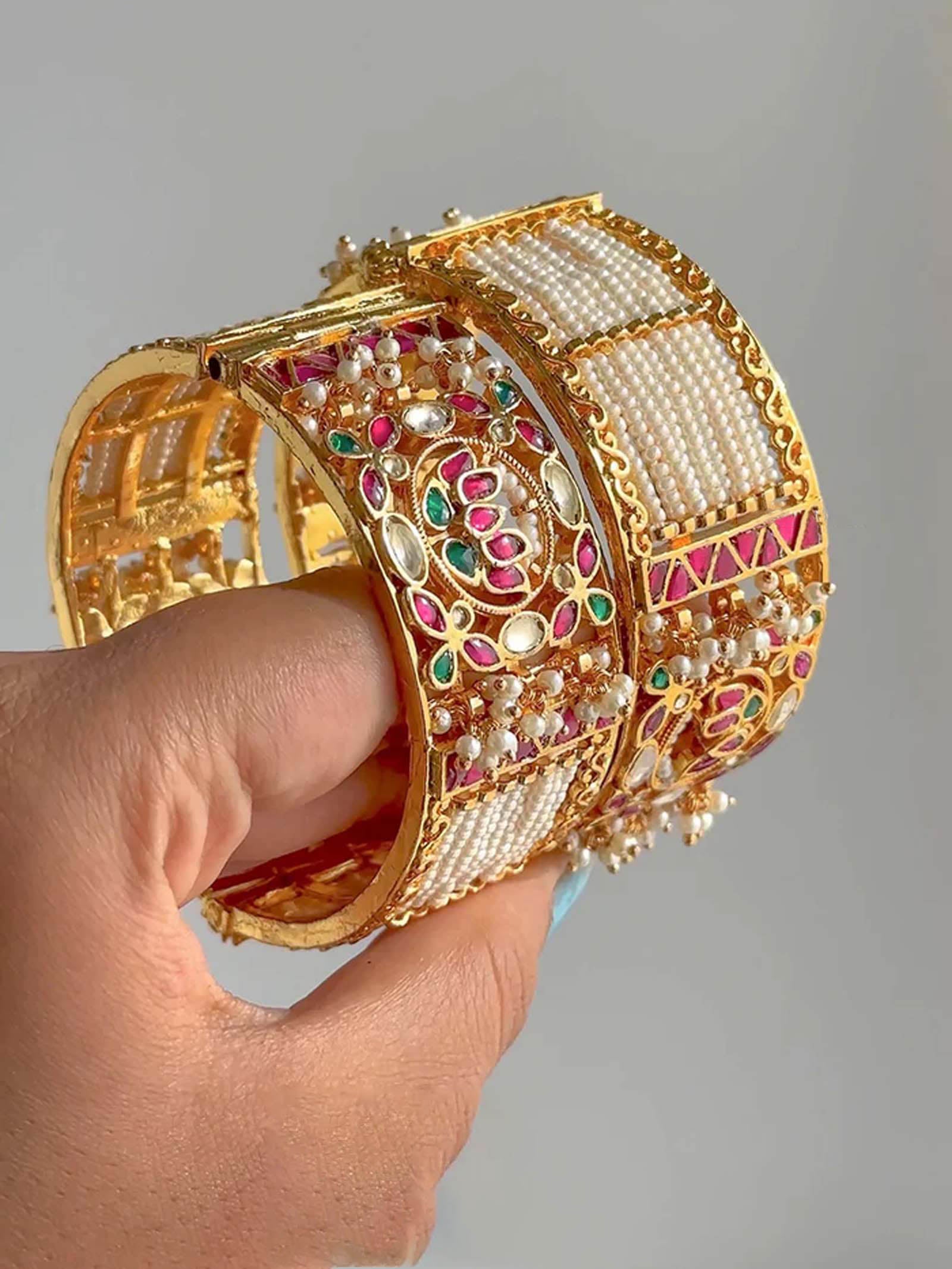 Multicolor Gold Plated Jadau Kundan Bangles - MB158M