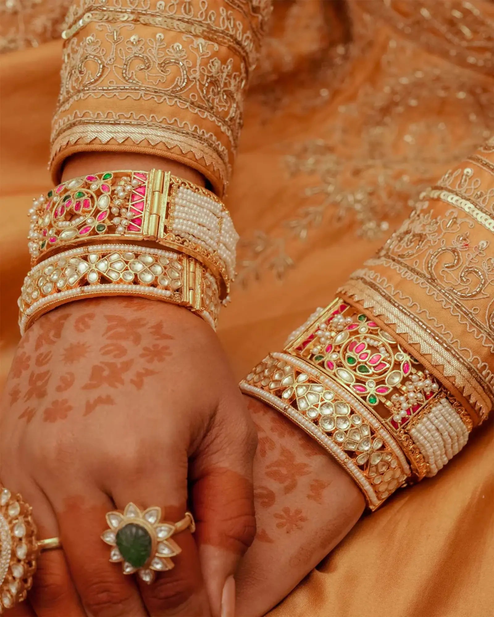 Multicolor Gold Plated Jadau Kundan Bangles - MB158M