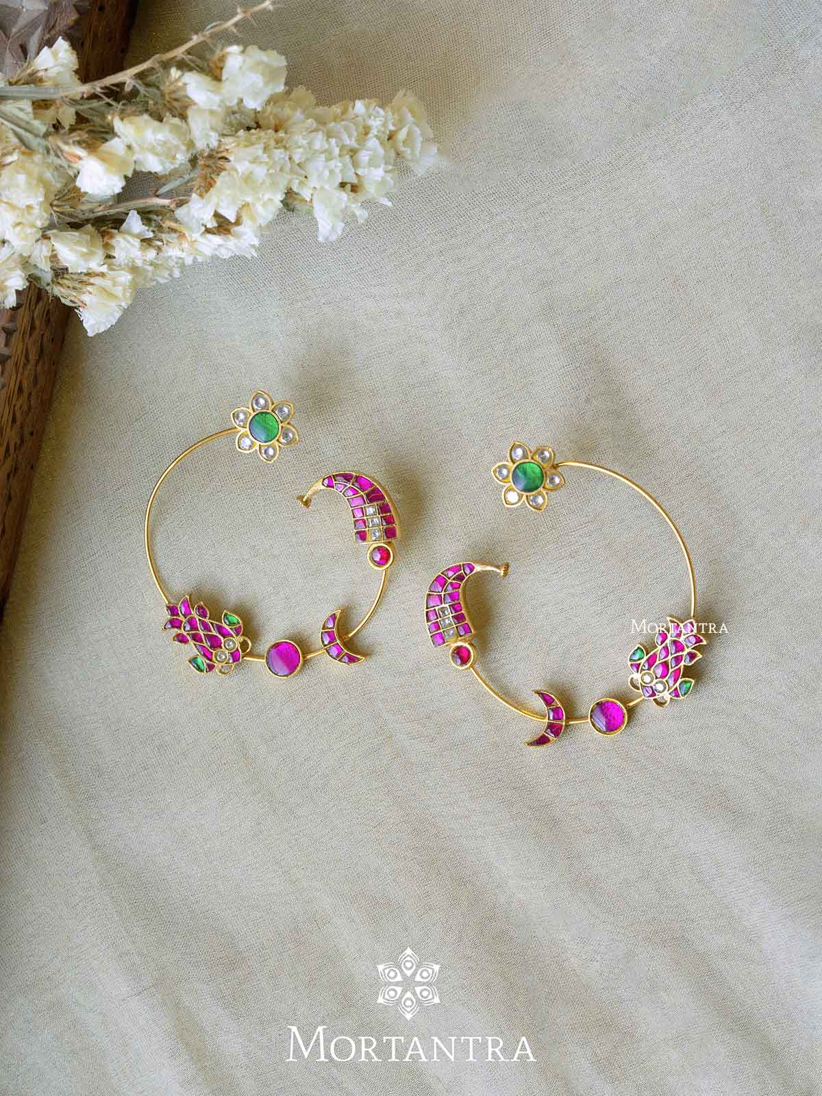 Pink Color Gold Plated Jadau Kundan Earrings - ME1026M