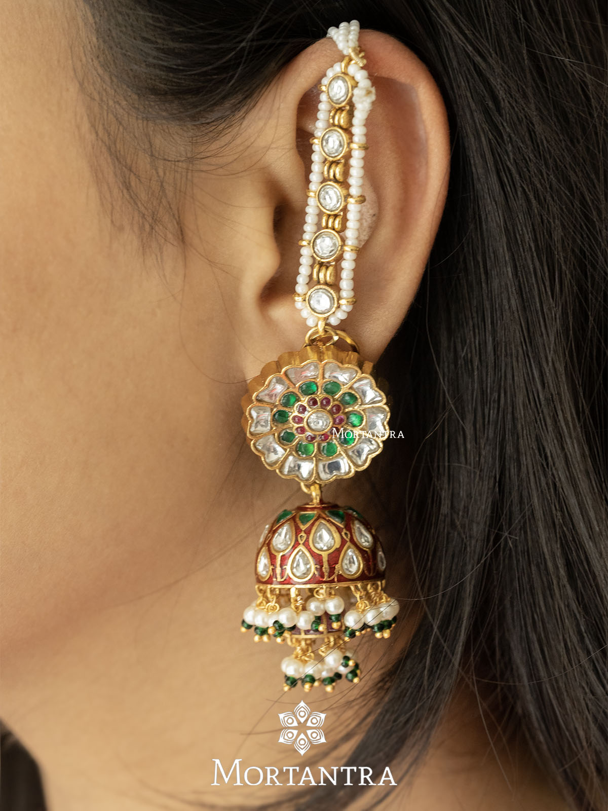 Multicolor Gold Plated Jadau Kundan Earrings - ME1059M