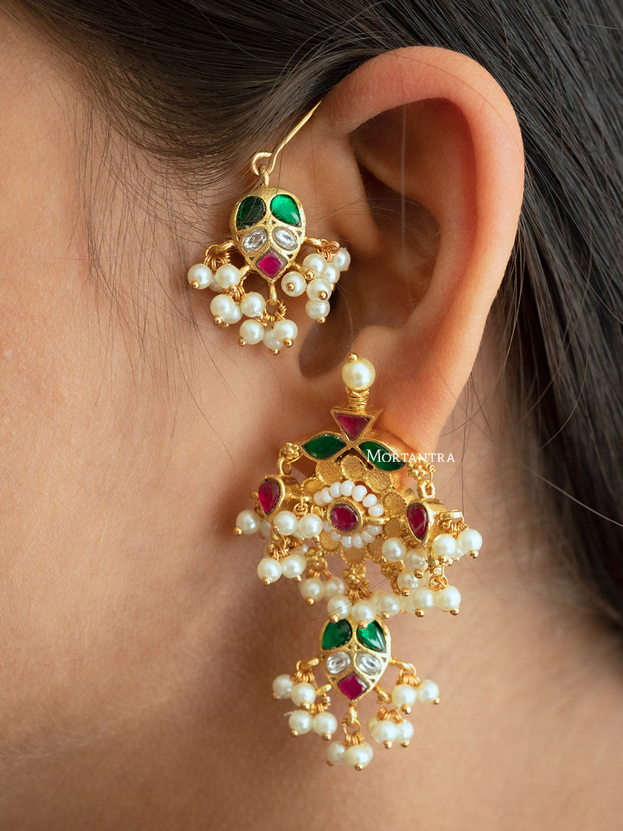 Multicolor Gold Plated Jadau Kundan Earrings - ME1064M