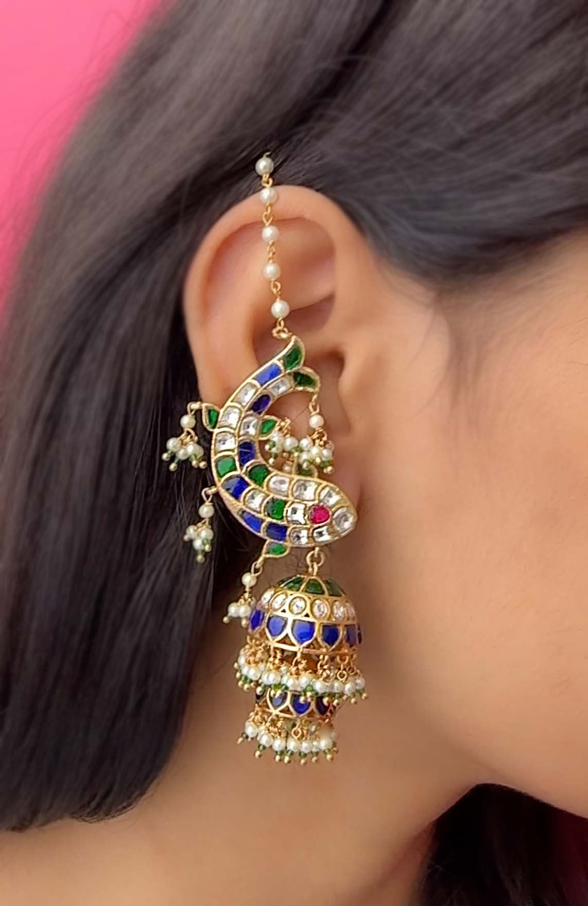 Multicolor Gold Plated Jadau Kundan Earrings - ME1136M