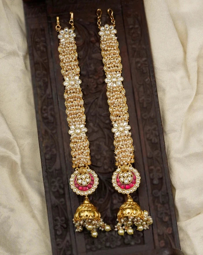 Pink Color Gold Plated Jadau Kundan Earrings-ME1137WP