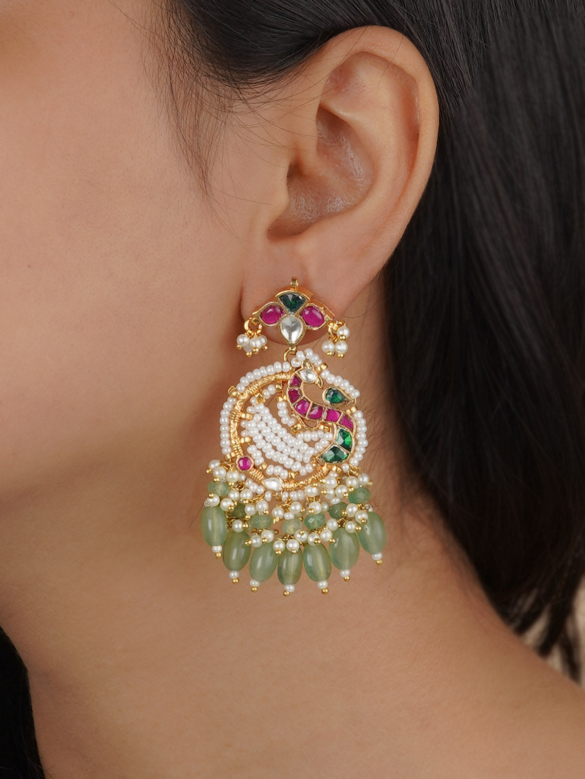 Multicolor Gold Plated Jadau Kundan Earrings - ME1144M