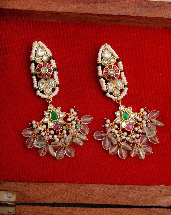Multicolor Gold Plated Jadau Kundan Earrings - ME1152M