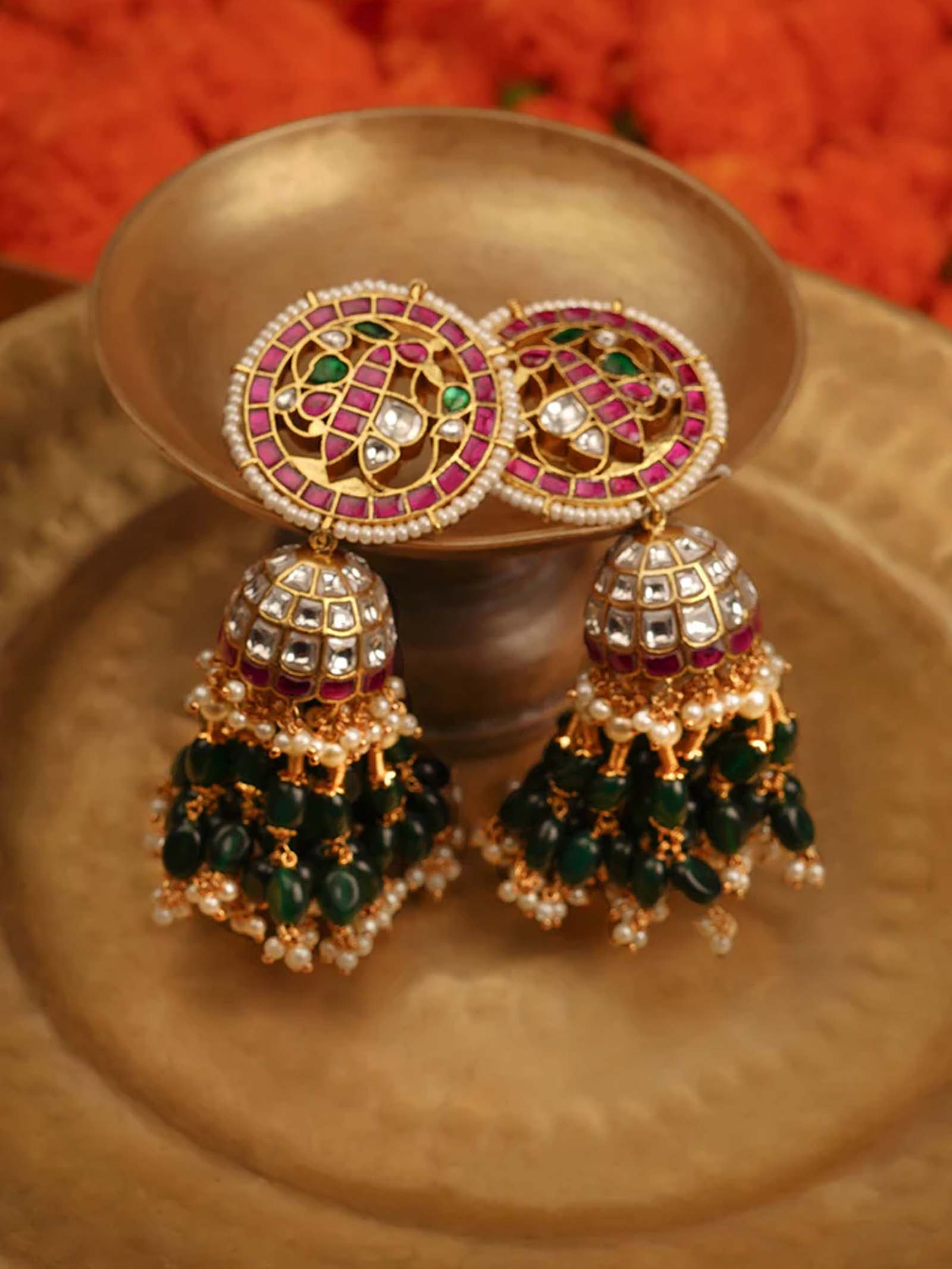 Multicolor Gold Plated Jadau Kundan Earrings - ME1186M