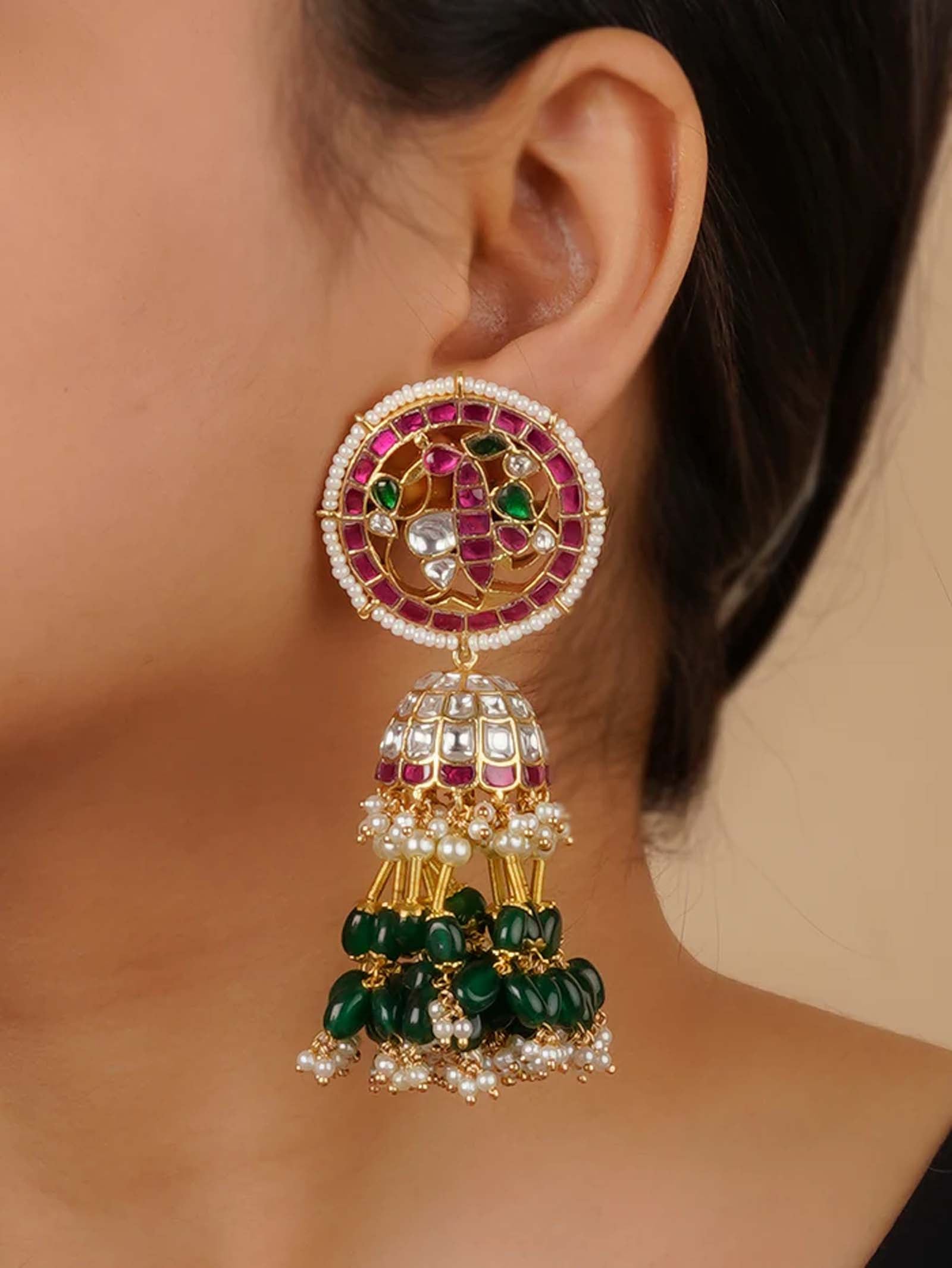 Multicolor Gold Plated Jadau Kundan Earrings - ME1186M