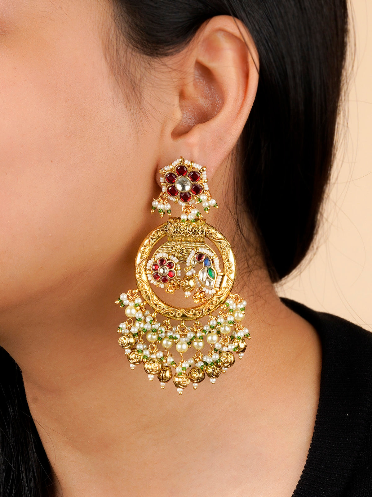 Multicolor Gold Plated Jadau Kundan Earrings - ME1187M