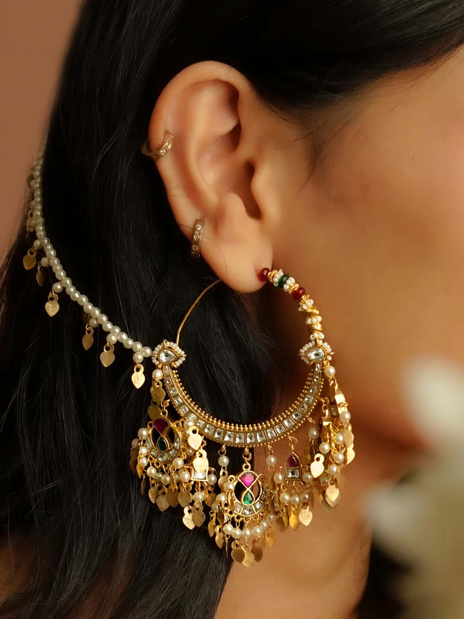 Multicolor Gold Plated Jadau Kundan Earrings - ME1211M