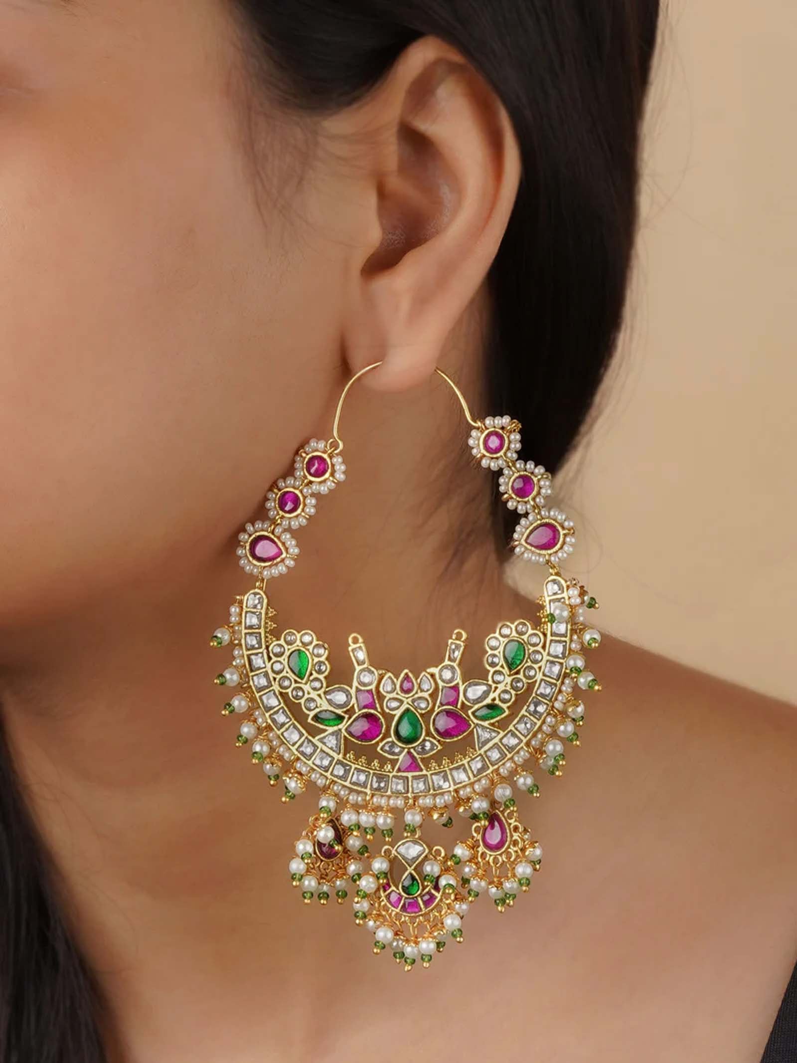 Multicolor Gold Plated Jadau Kundan Earrings - ME1216M