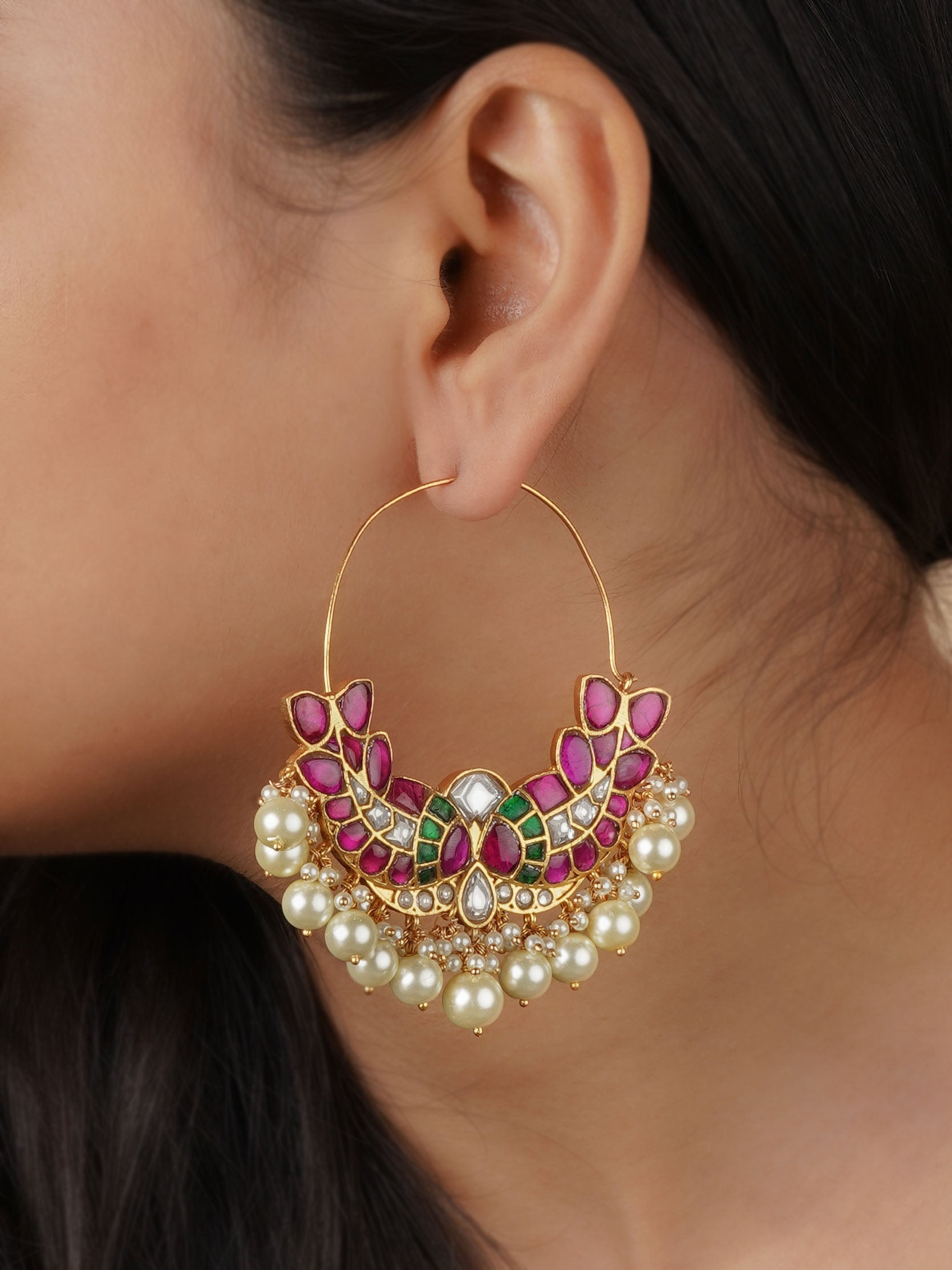 Multicolor Gold Plated Jadau Kundan Earrings - ME1219M