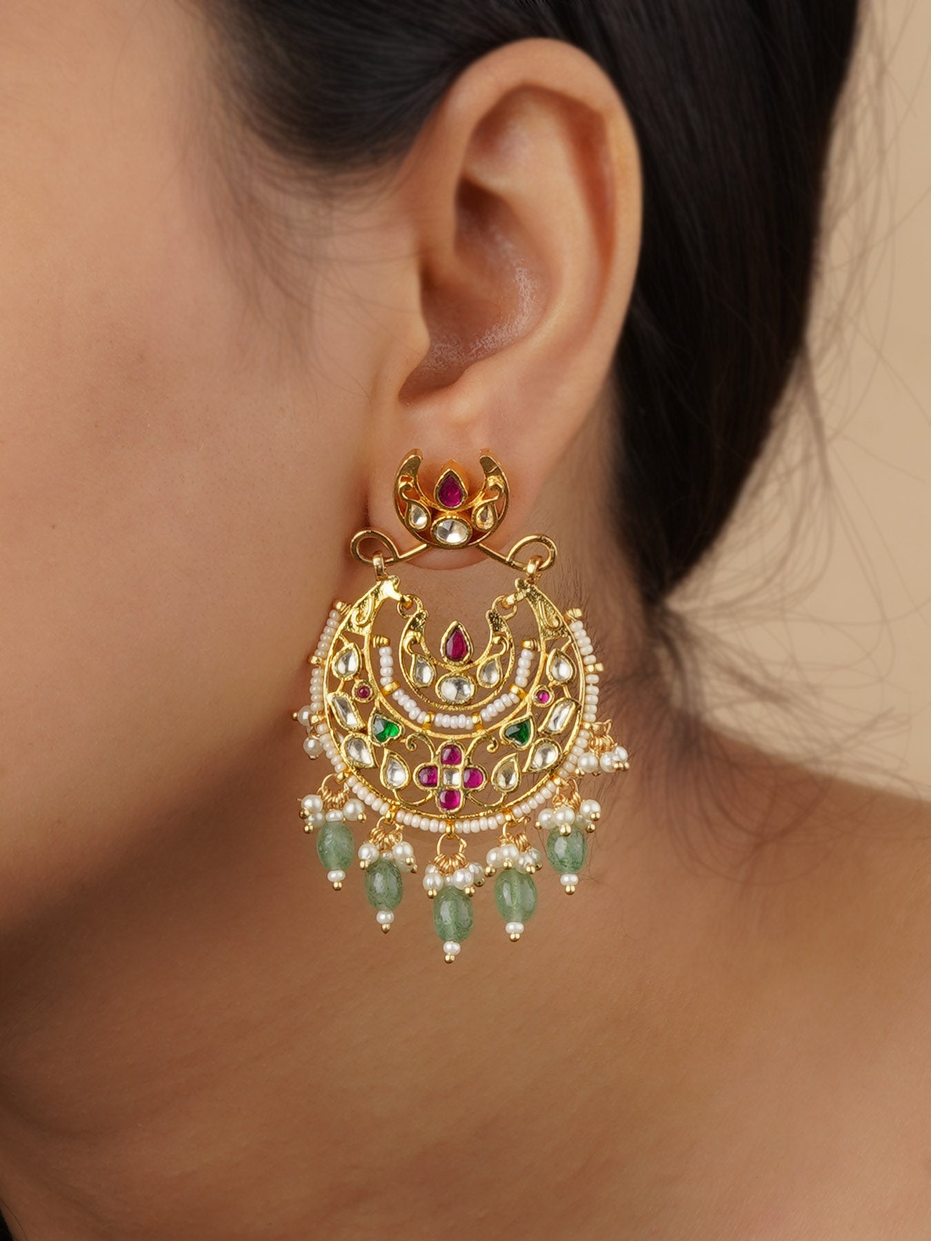 Multicolor Gold Plated Jadau Kundan Earrings - ME1224M