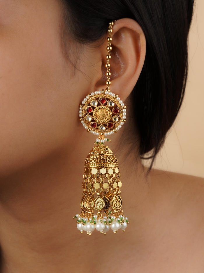 Red Color Gold Plated Jadau Kundan Earrings - ME1226YP