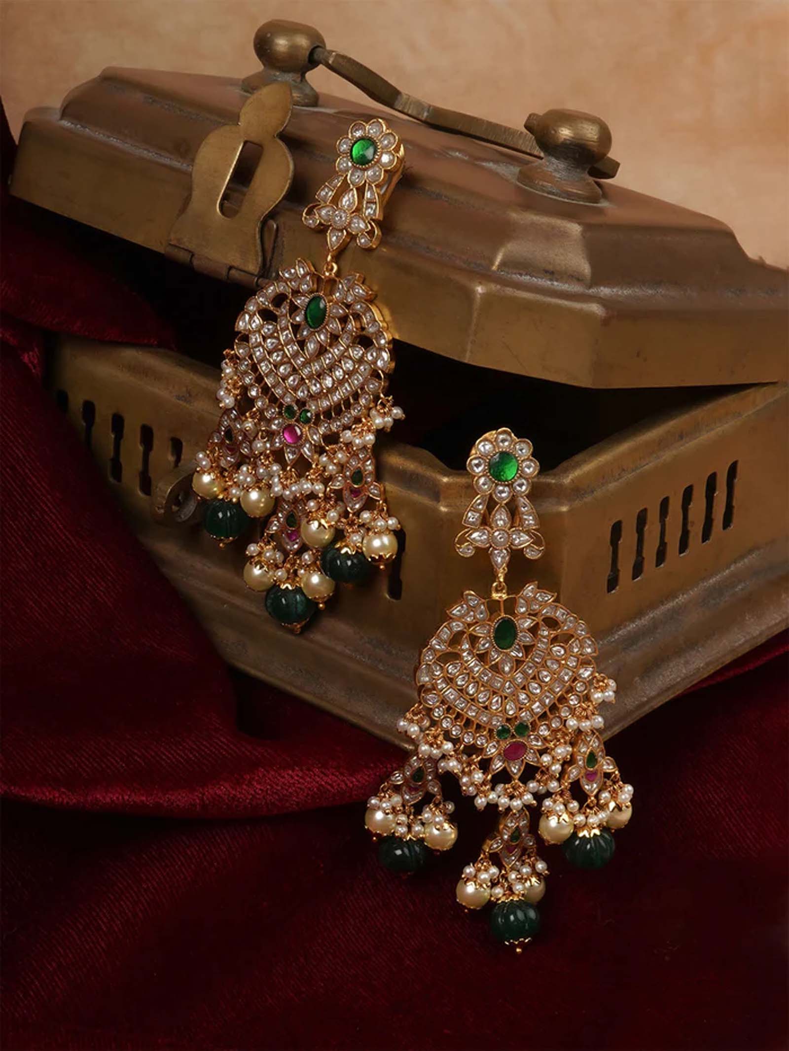 Multicolor Gold Plated Jadau Kundan Earrings - ME1230M