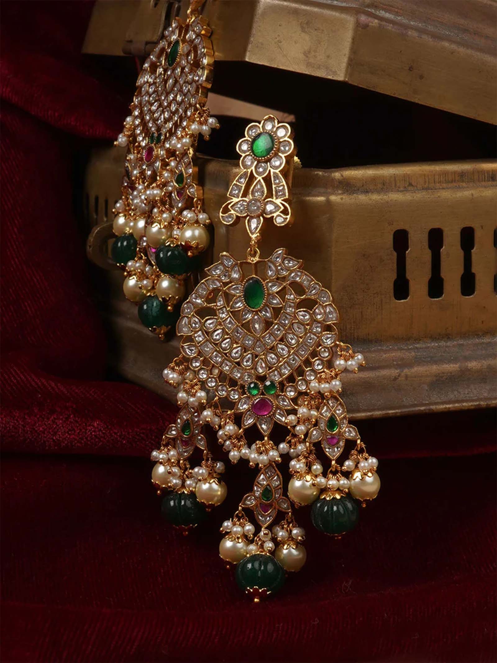 Multicolor Gold Plated Jadau Kundan Earrings - ME1230M