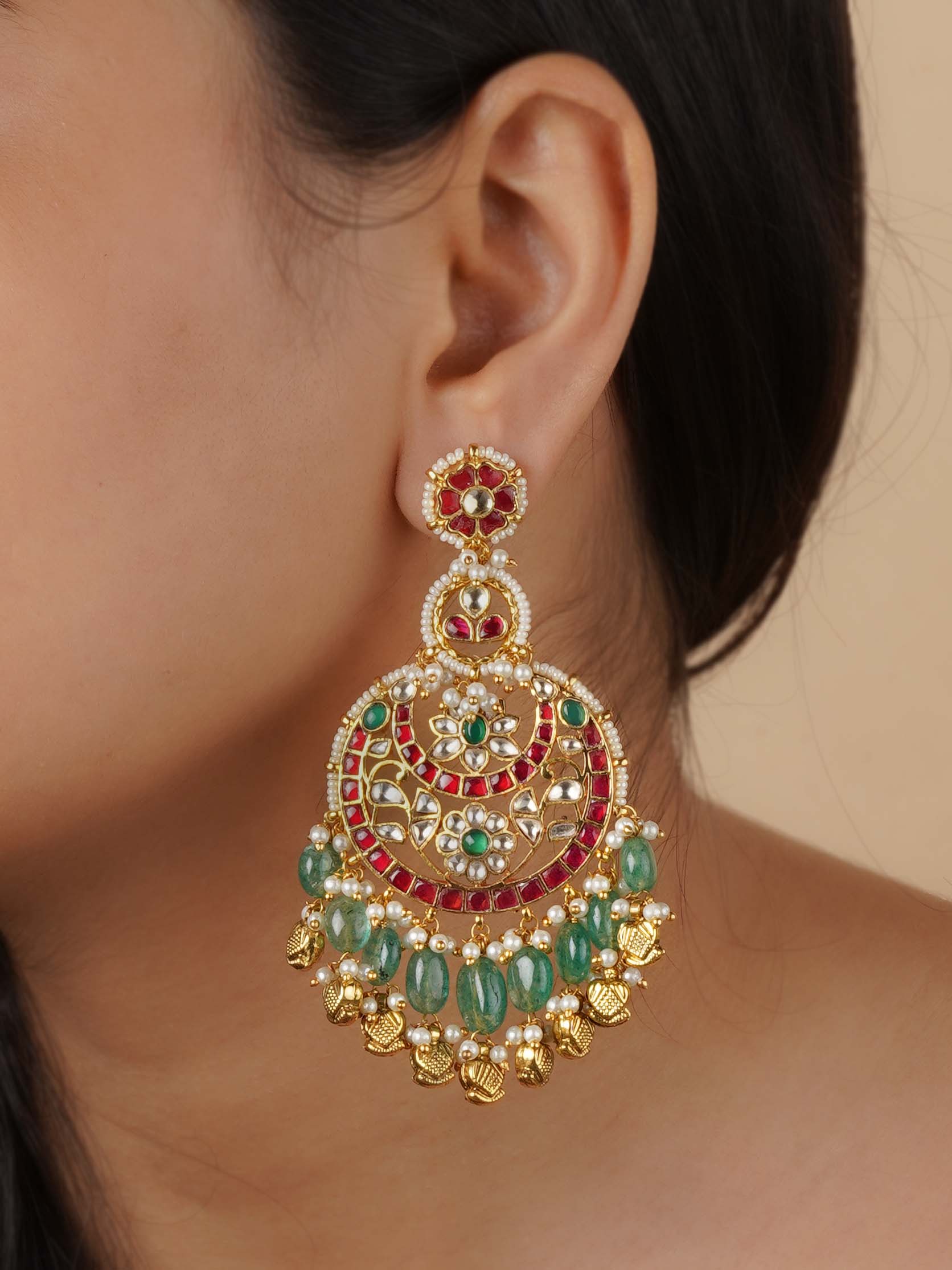 Multicolor Gold Plated Jadau Kundan Earrings - ME1238M