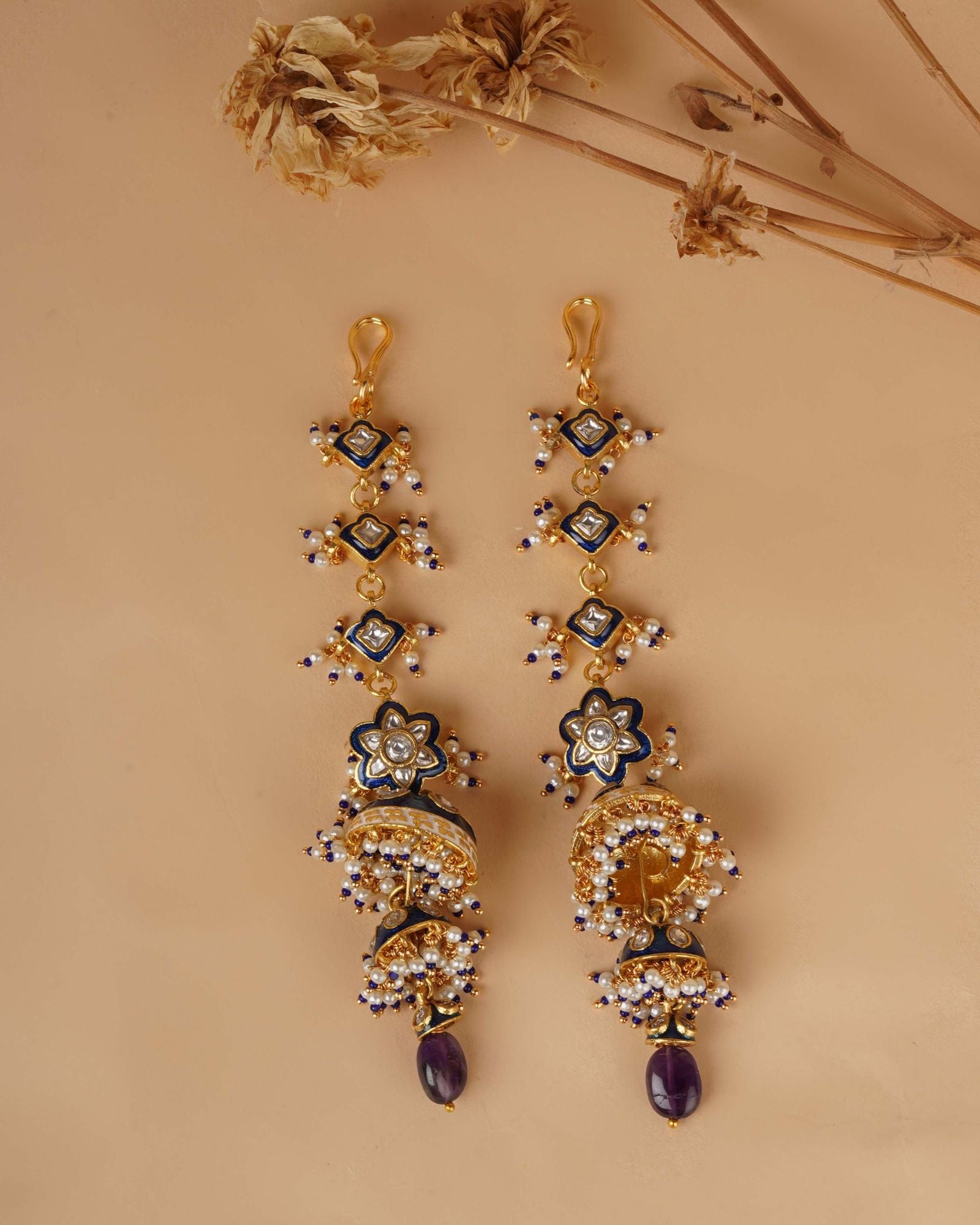 Gold Plated Jadau Kundan Earrings - ME1242BL