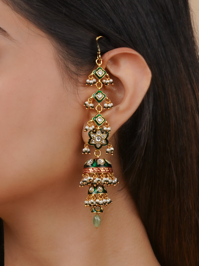 Gold Plated Jadau Kundan Earrings - ME1242BL