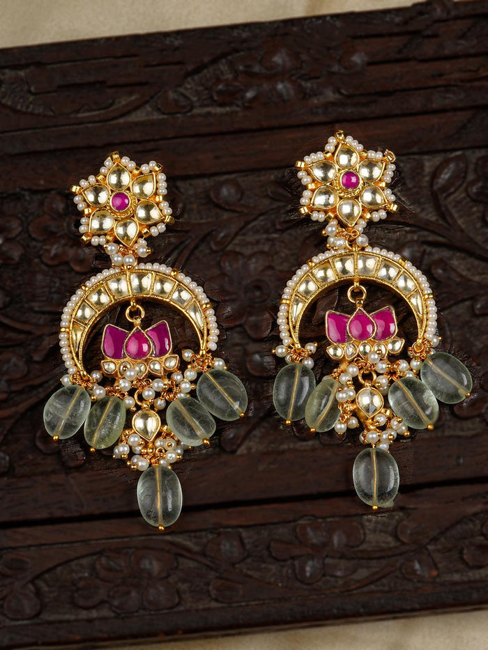 Pink Color Gold Plated Jadau Kundan Earrings - ME700M