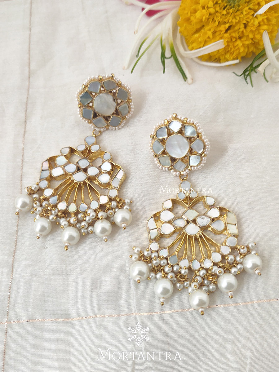 White Color Gold Plated Jadau Kundan Earrings - ME961