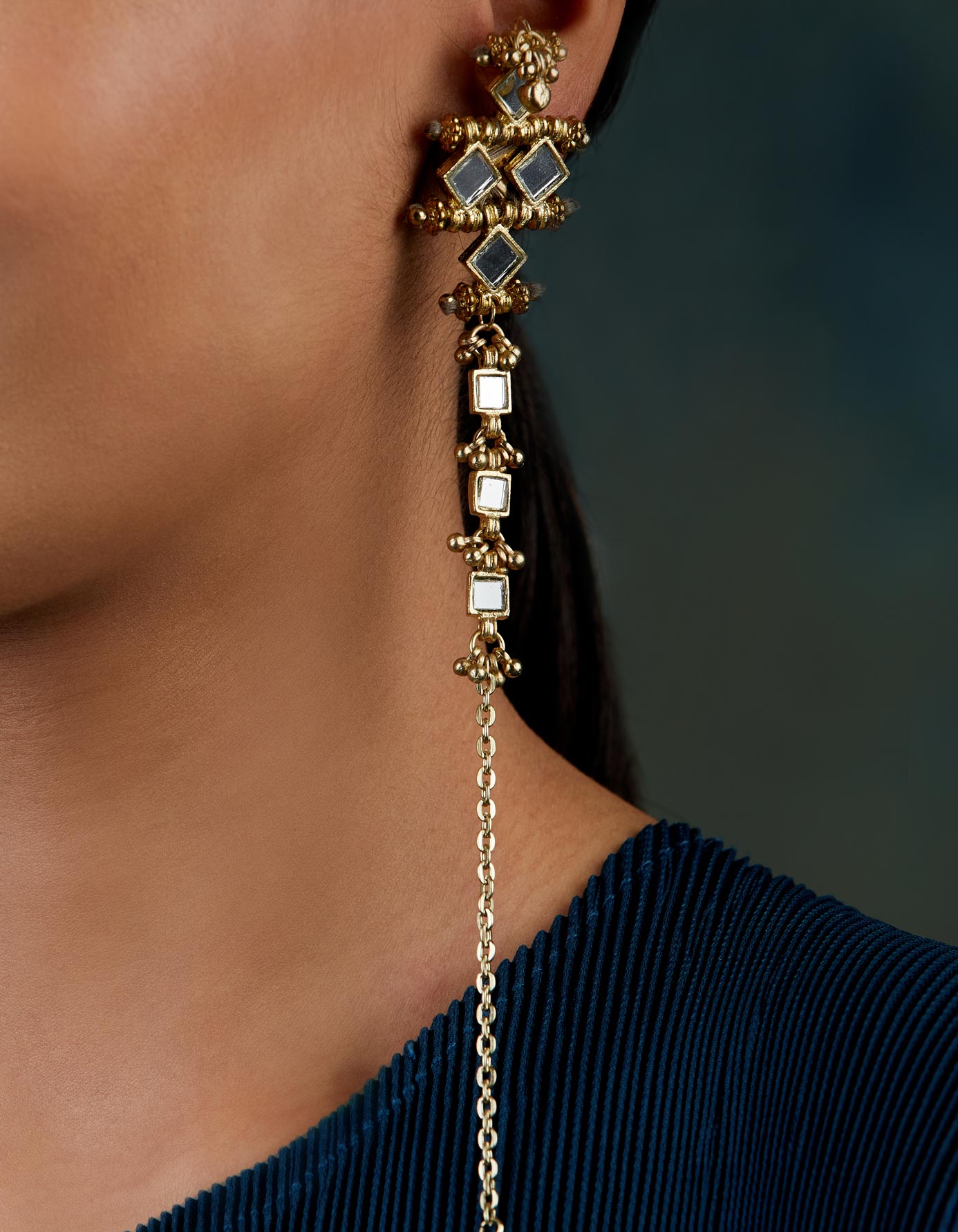 Mirror Gold Mumtaz with Chain Earrings