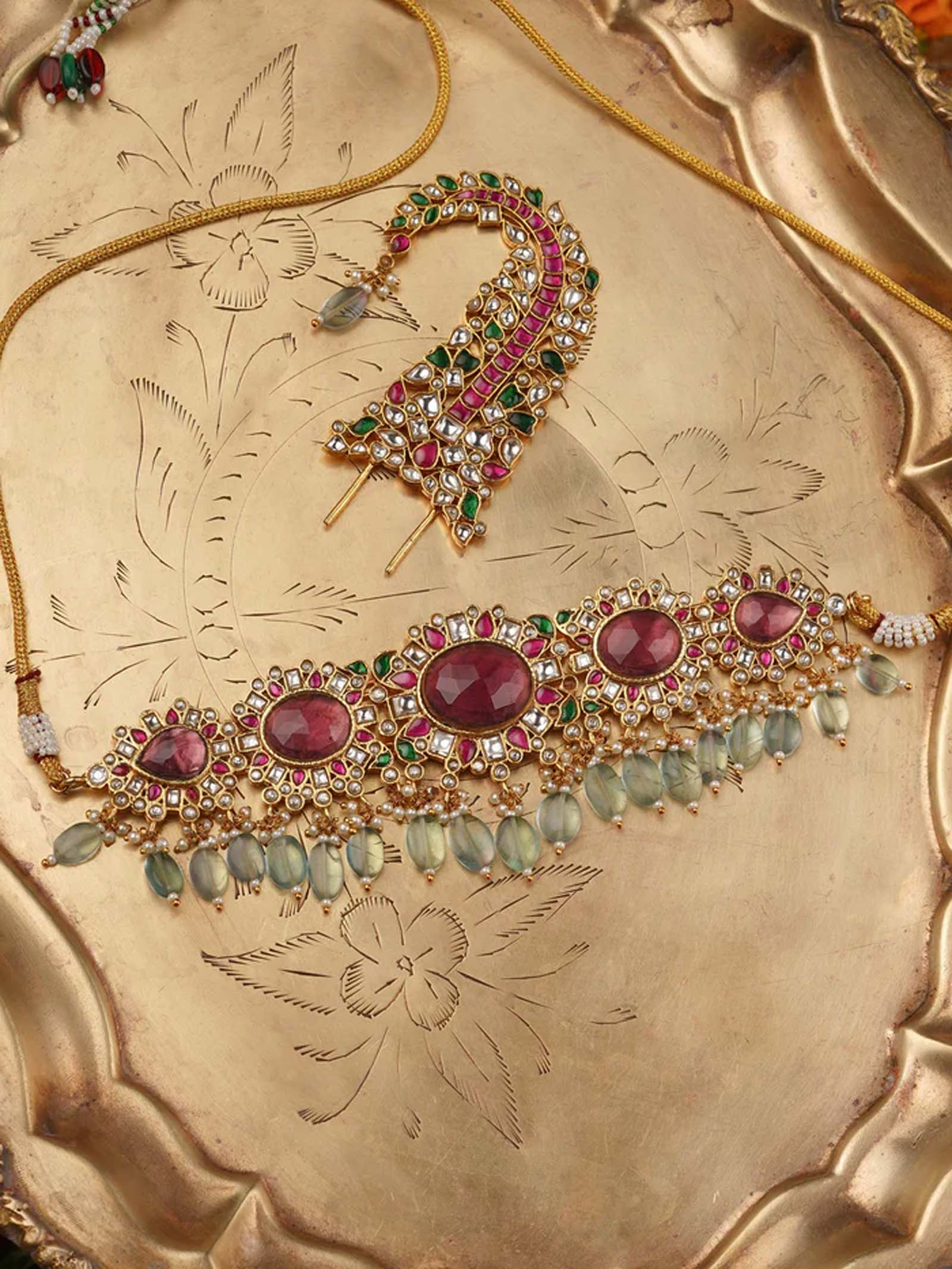 Multicolor Gold Plated Jadau Kundan Kalangi - MKLG18M