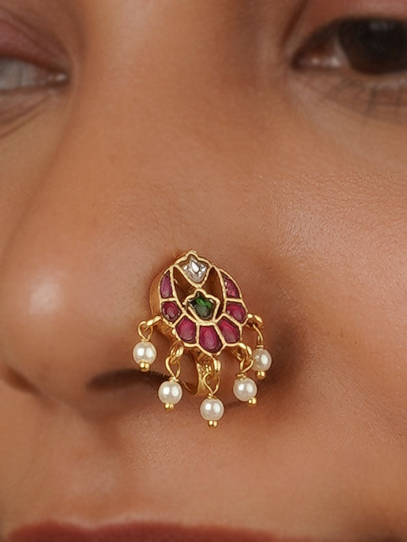 Multicolor Gold Plated Jadau Kundan Nosepin - MNTH178M