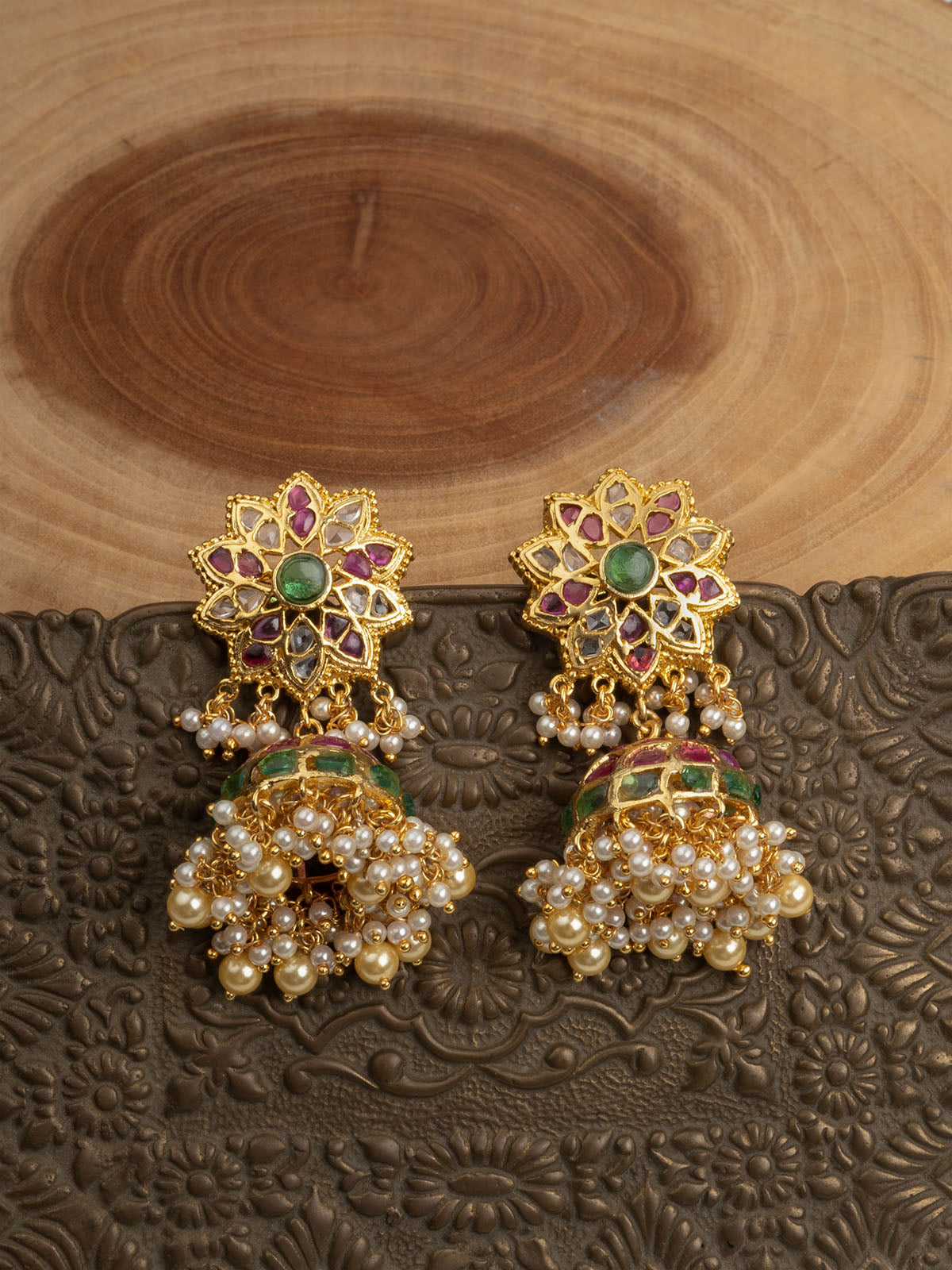 Multicolor Gold Plated Mishr Earrings - MR-E169M