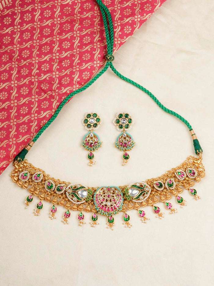 Multicolor Gold Plated Mishr Necklace Set - MR-S635