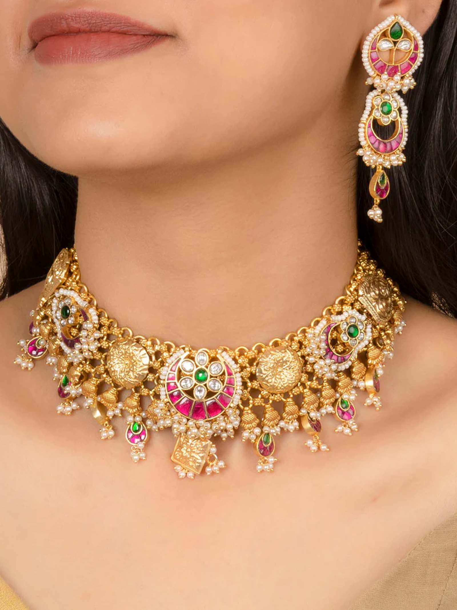 Multicolor Gold Plated Mishr Necklace Set - MR-S646M