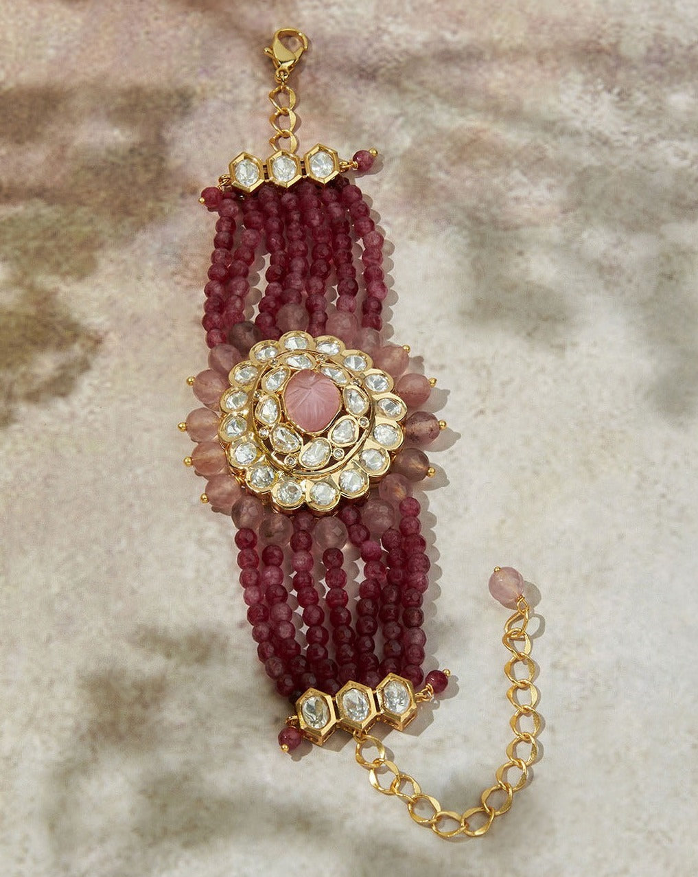 Royal Pink & Red Gold Polki Bracelet