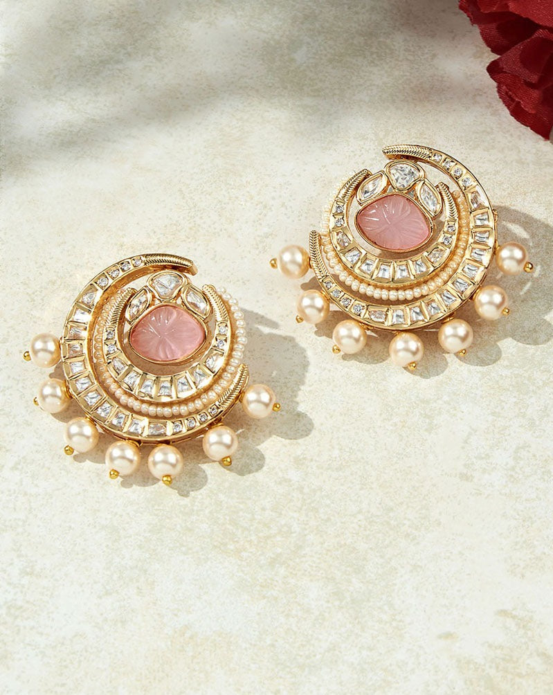 Pink & Golden Stud Earrings