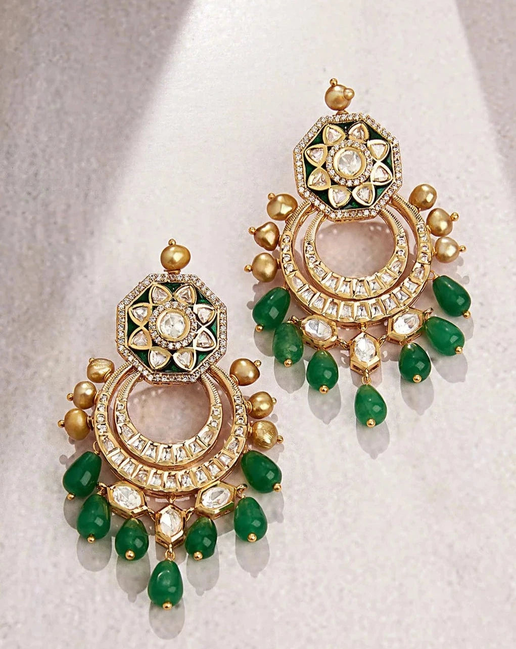 Classic Green & Golden Polki Earrings