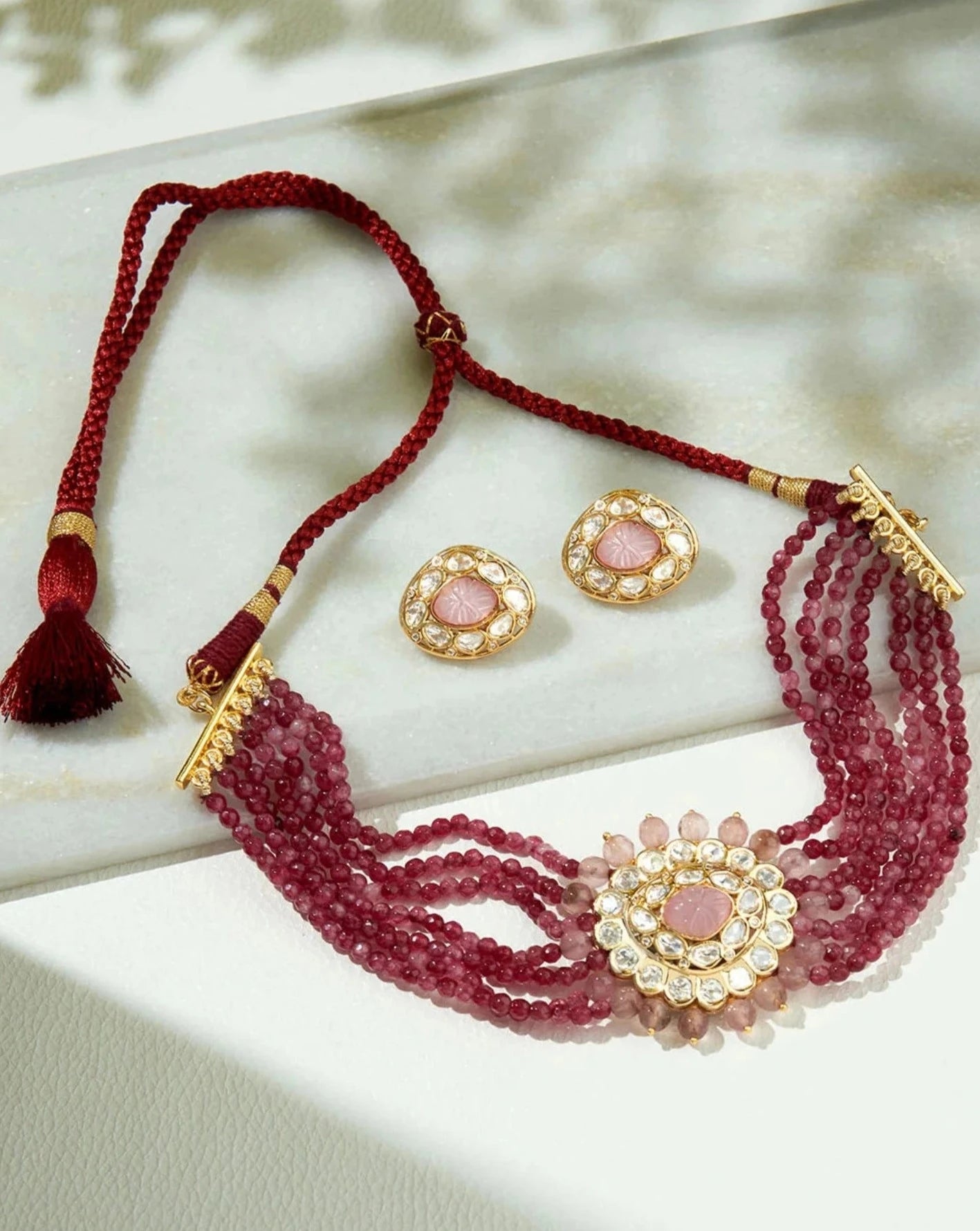 Red & Golden Polki Necklace Set
