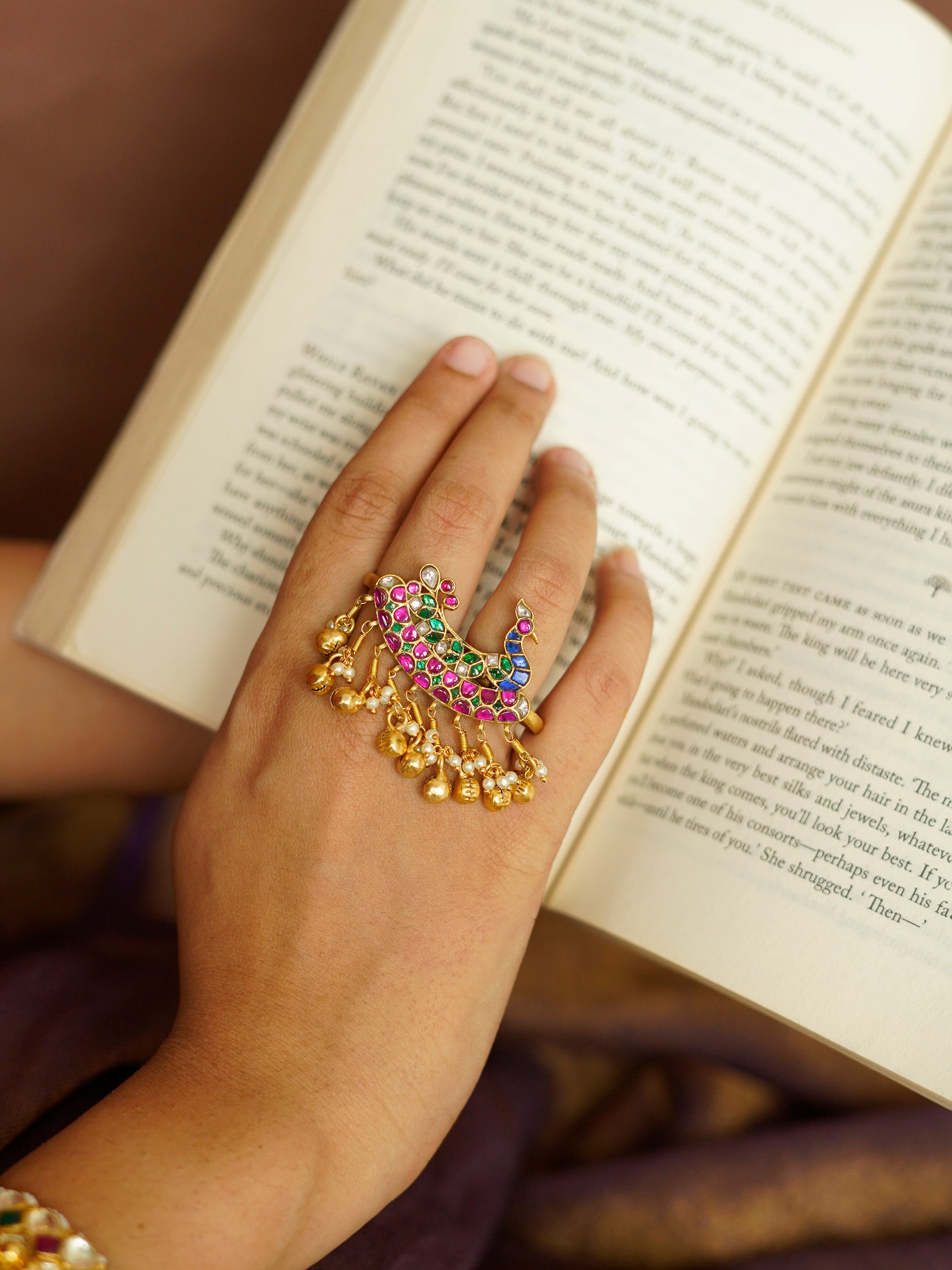 Multicolor Gold Plated Jadau Kundan Ring - MRNG180M