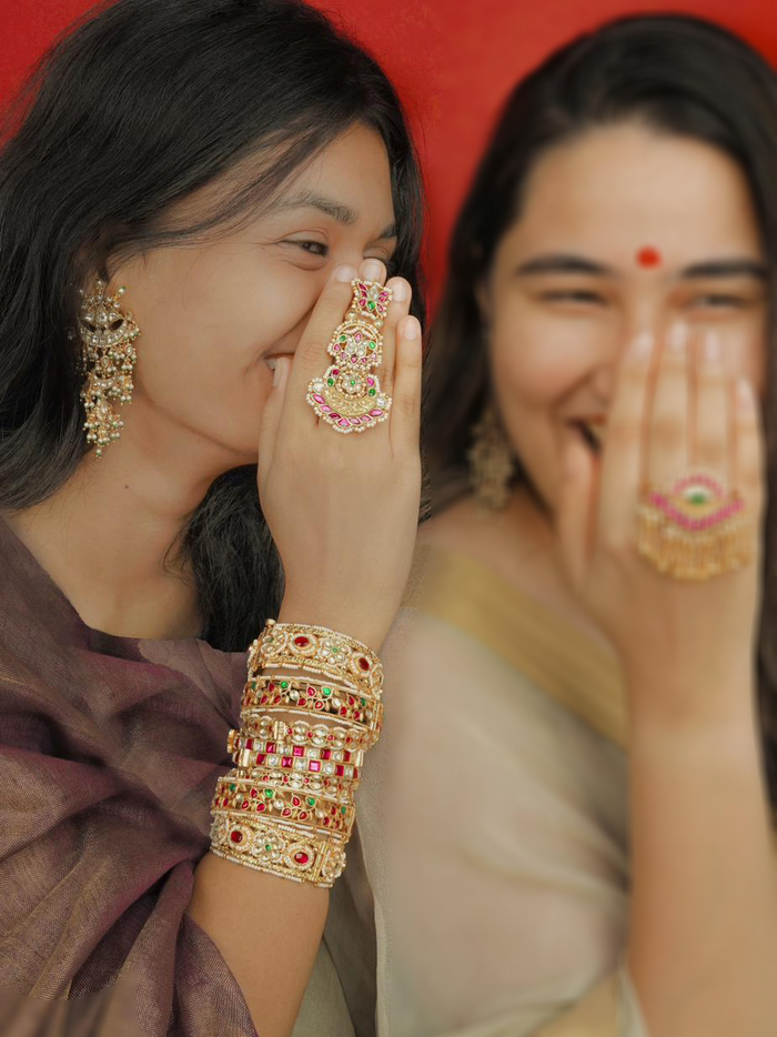 Multicolor Gold Plated Jadau Kundan Ring - MRNG184M