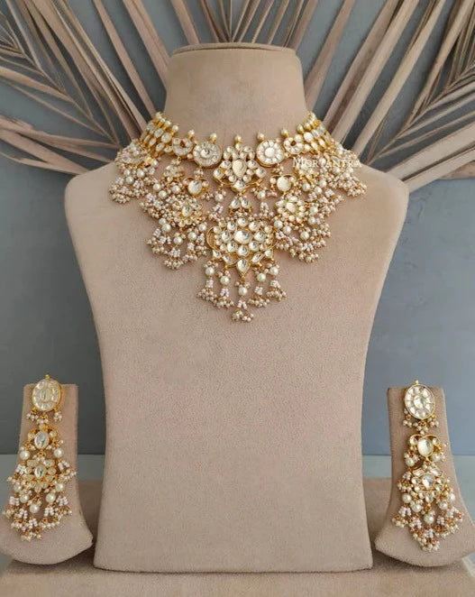 White Color Gold Plated Jadau Kundan Necklace Set - MS1304Y 